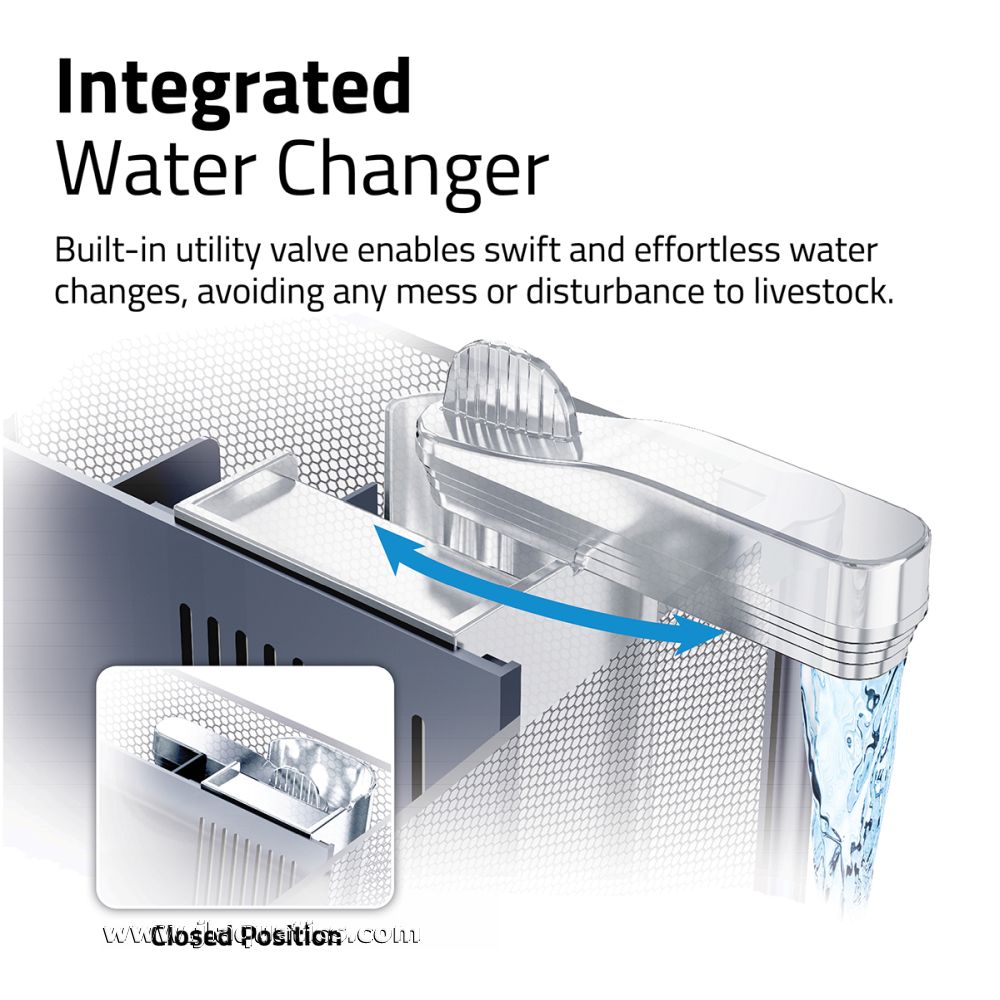Fluval Betta Premium Aquarium Kit features an integrated water changer, with a built-in utility valve for easy and mess free water changes.