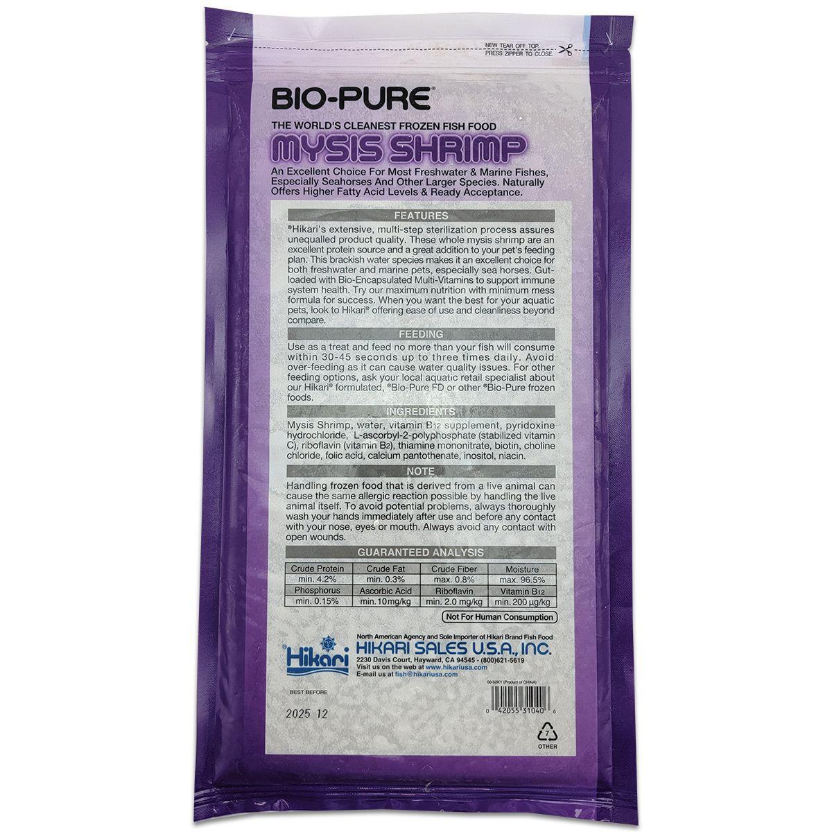 Hikari Frozen Mysis Shrimp - 16oz Flat features, feeding guide, and ingredients list