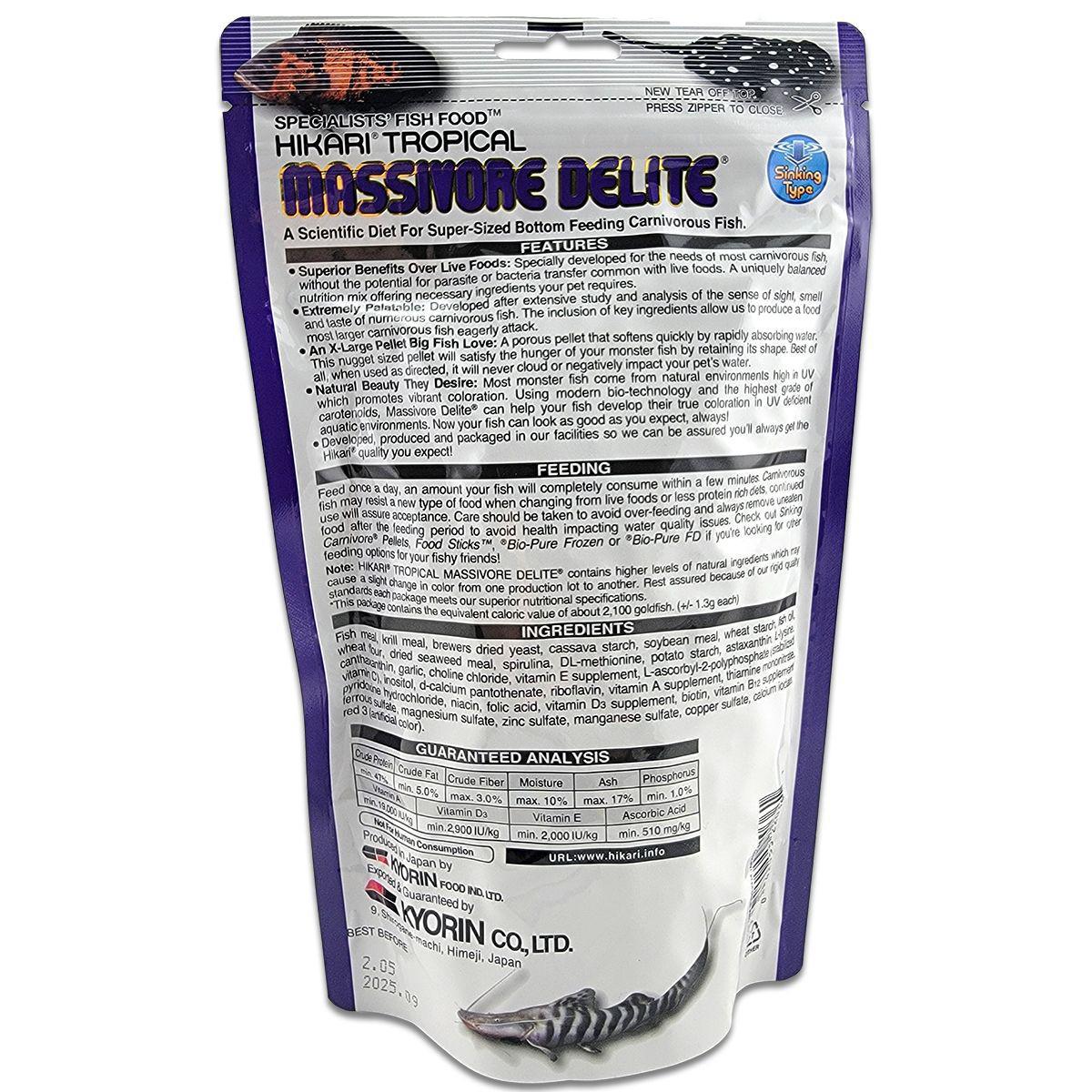 Hikari Massivore Delite Carnivore Large Pellet Food - 380 Gram features and instructions