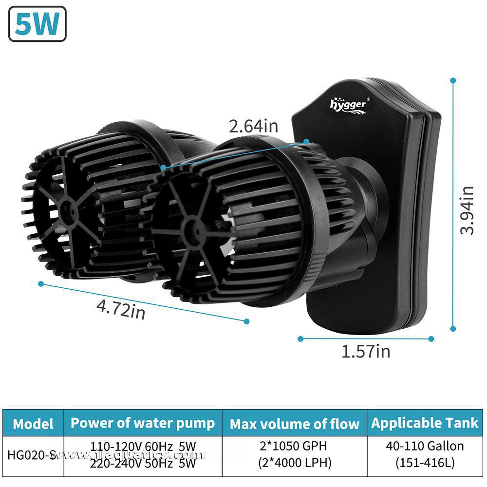 Hygger Double Aquarium Powerhead dimensions and specifications
