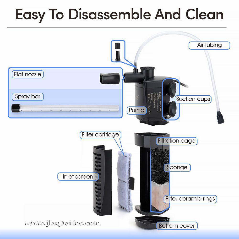 Small Hygger Internal Aquarium Filter is easy to clean and maintain.