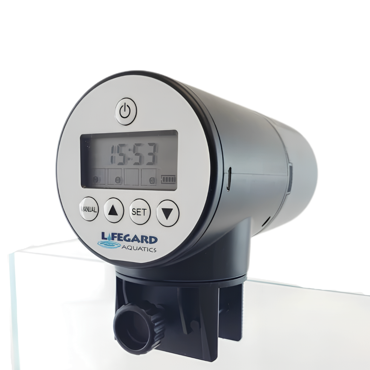 Lifegard Aquatics Intelli-Feed Fish Feeder in use on an aquarium 
