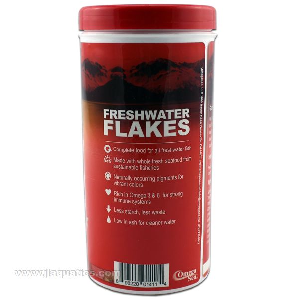 Omega One Freshwater Flake Fish Food product features.