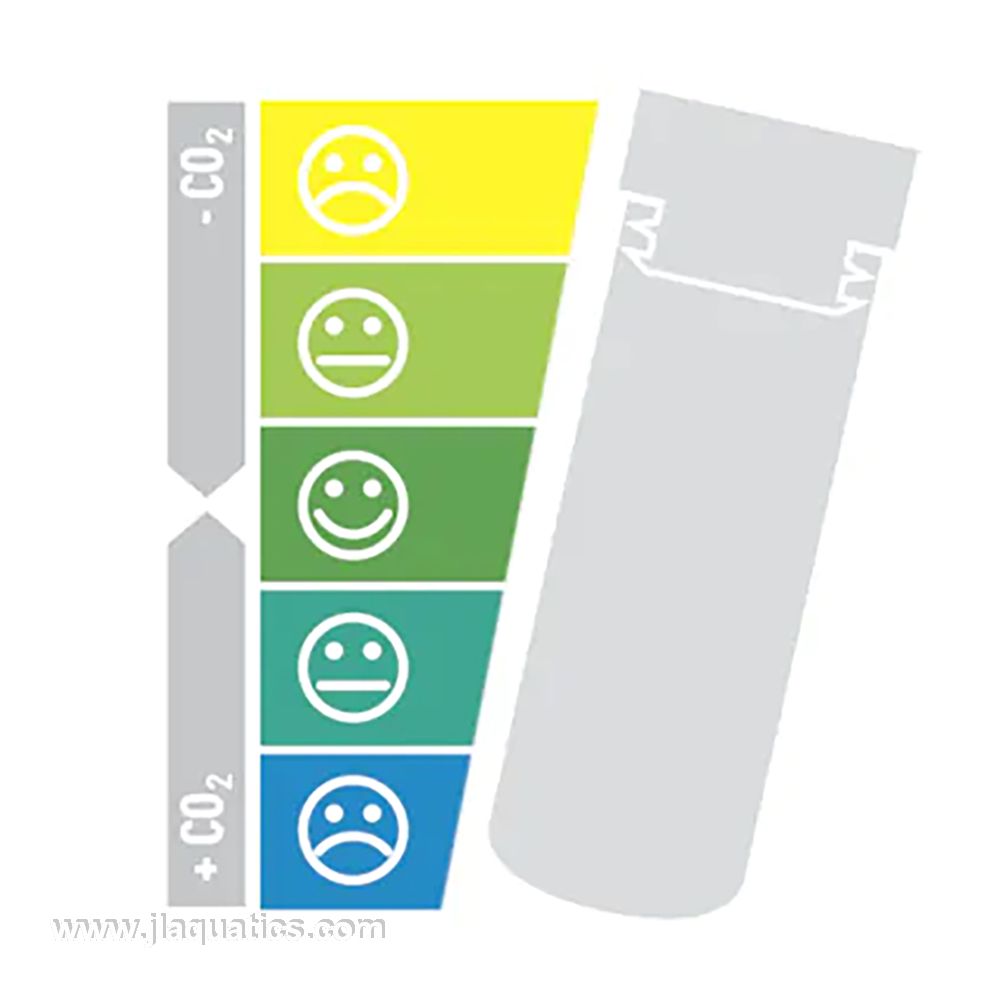 Dennerle CO2 Quick Test color chart that shows the range your freshwater aquarium or planted tank should have for CO2.