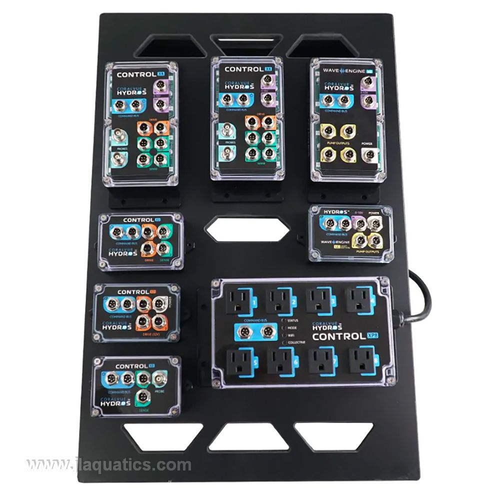 Coralvue Black Aquarium Controller Board with controllers mounted neatly onto board.