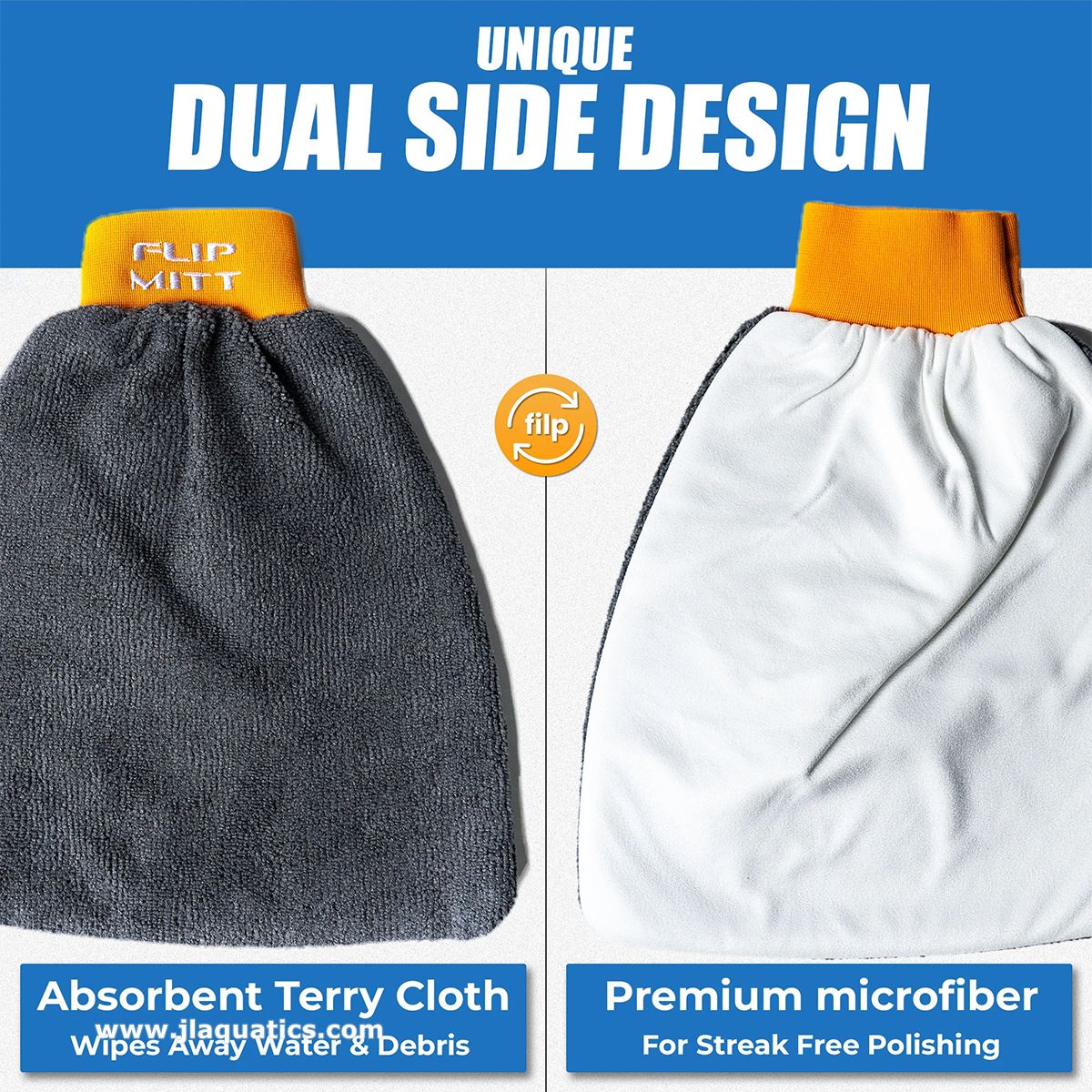 Flipper 2-in-1 Microfiber Cleaning Mitt dual side design; terry cloth and microfiber