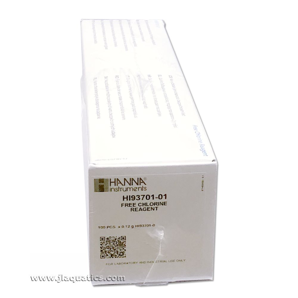 Hanna HI-93701-01 Free Chlorine Reagents - 100 Tests box packaging showing product code.