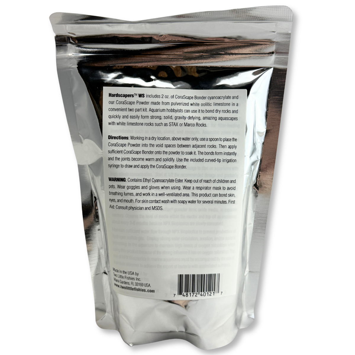 Two Little Fishies Hardscapers White Stone Bonding Kit features, directions, and safety warnings
