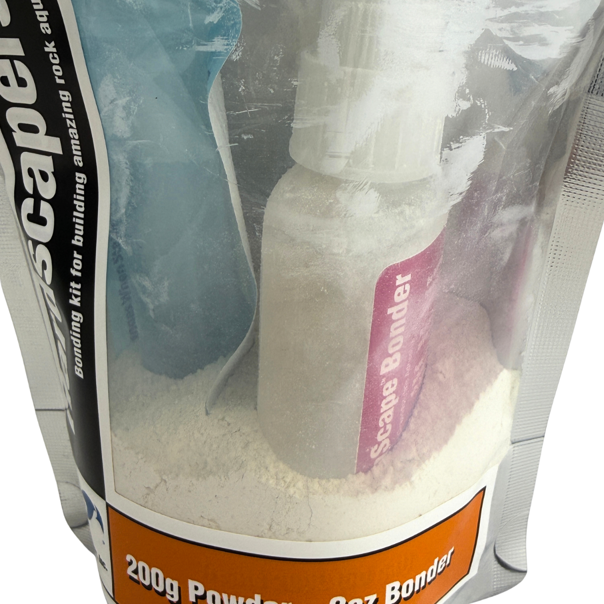 Two Little Fishies Hardscapers White Stone Bonding Kit close-up of bonder and bonding powder 