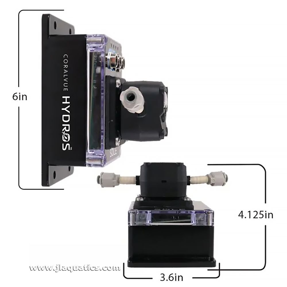 Hydros Sole side view showing dimensions of this aquarium doser