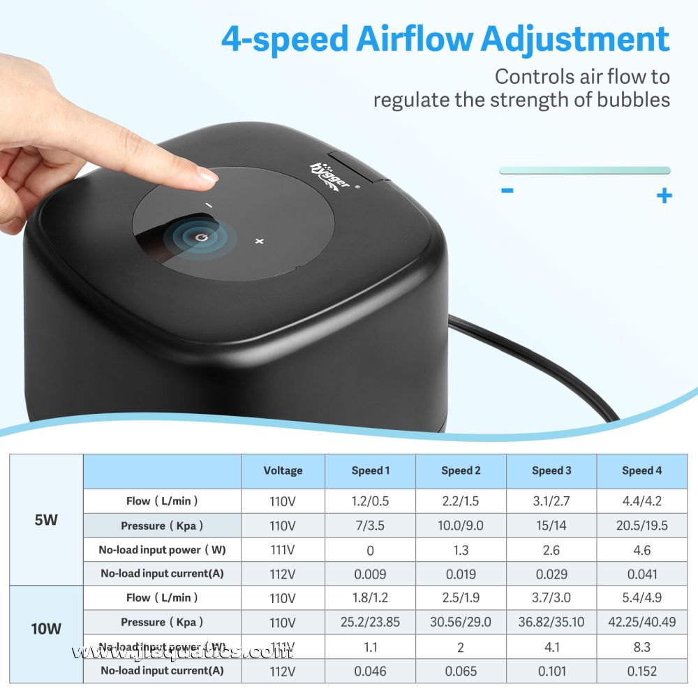 Hygger Adjustable Flow Air Pump - 10 Watt specifications.