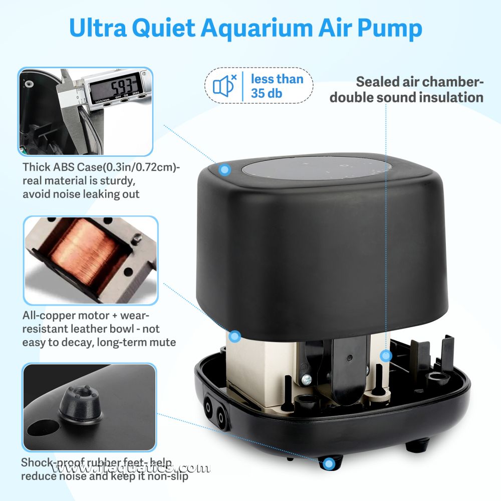 Hygger Adjustable Flow Air Pump - 10 Watt internal components and features