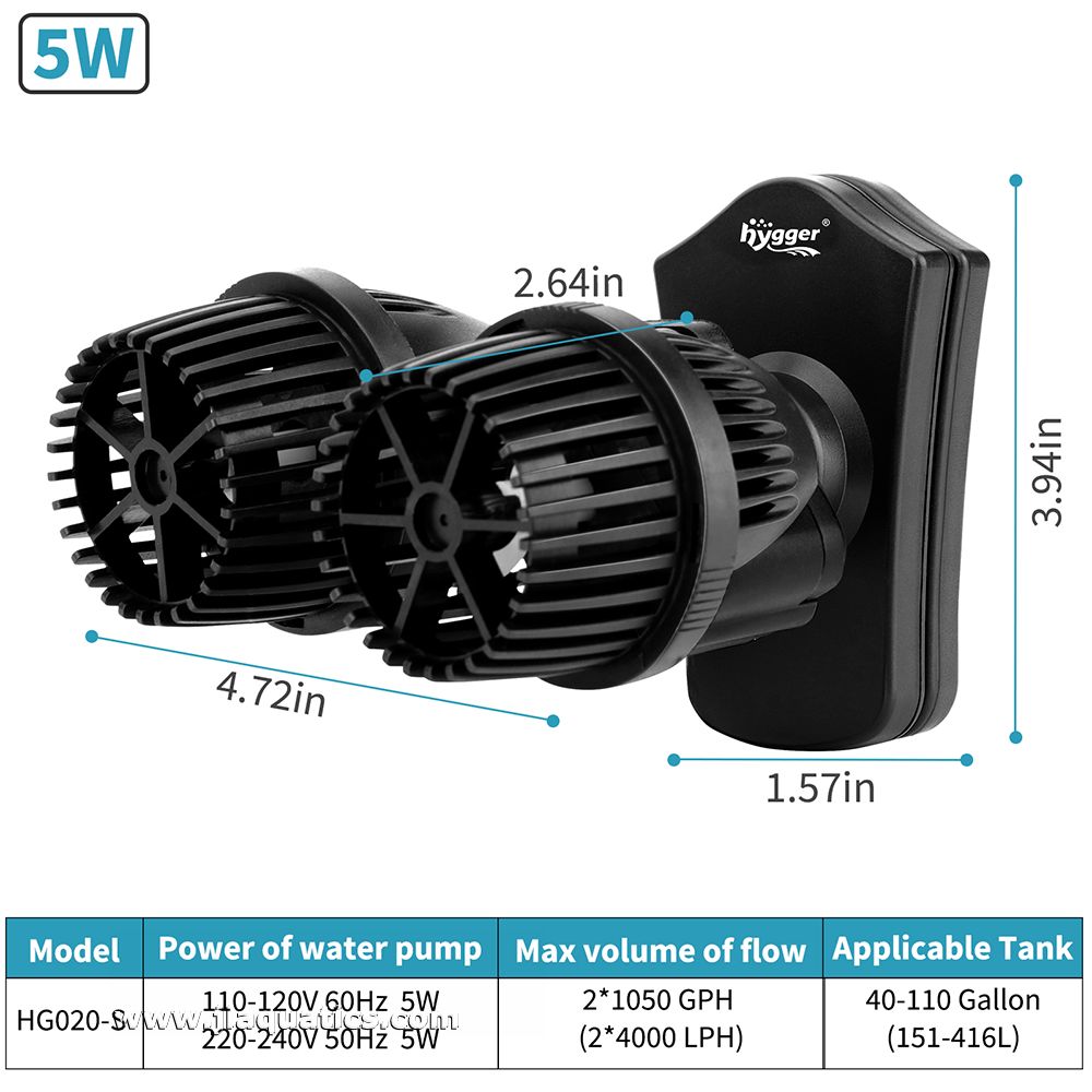 Hygger Double Aquarium Powerhead dimensions and specifications