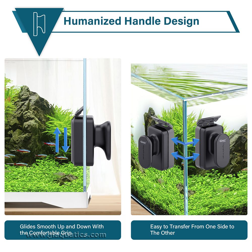 The Large Hygger Glass Aquarium Cleaning Magnet  moves around corners and has an ergonomic design.