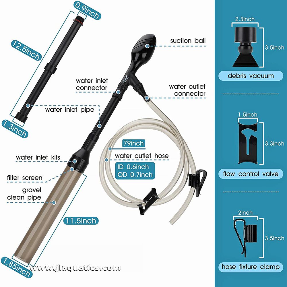 Hygger Gravel Vacuum comes with several different attachment to maximize versatility.