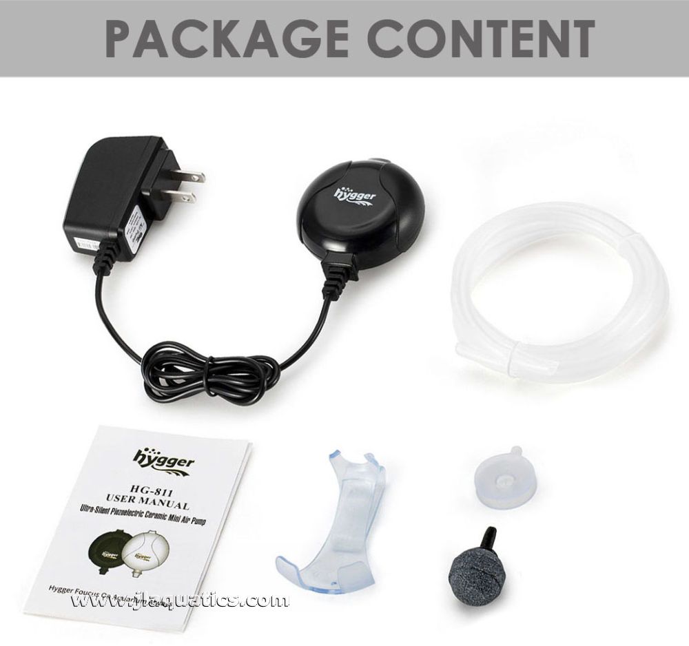 Hygger Piezoelectric Ceramic Air Pump - Black package contents