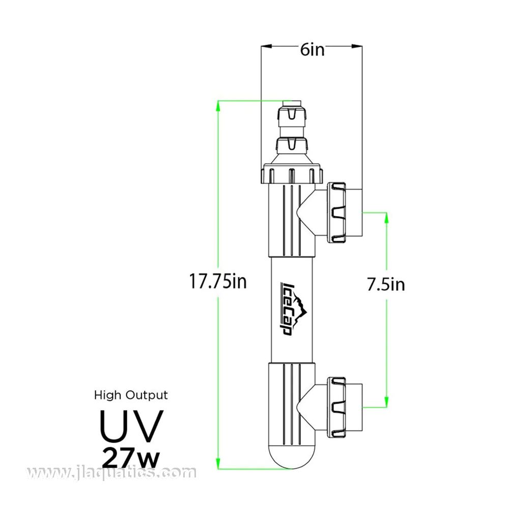 27W IceCap UV Sterilizer schematic and dimensions