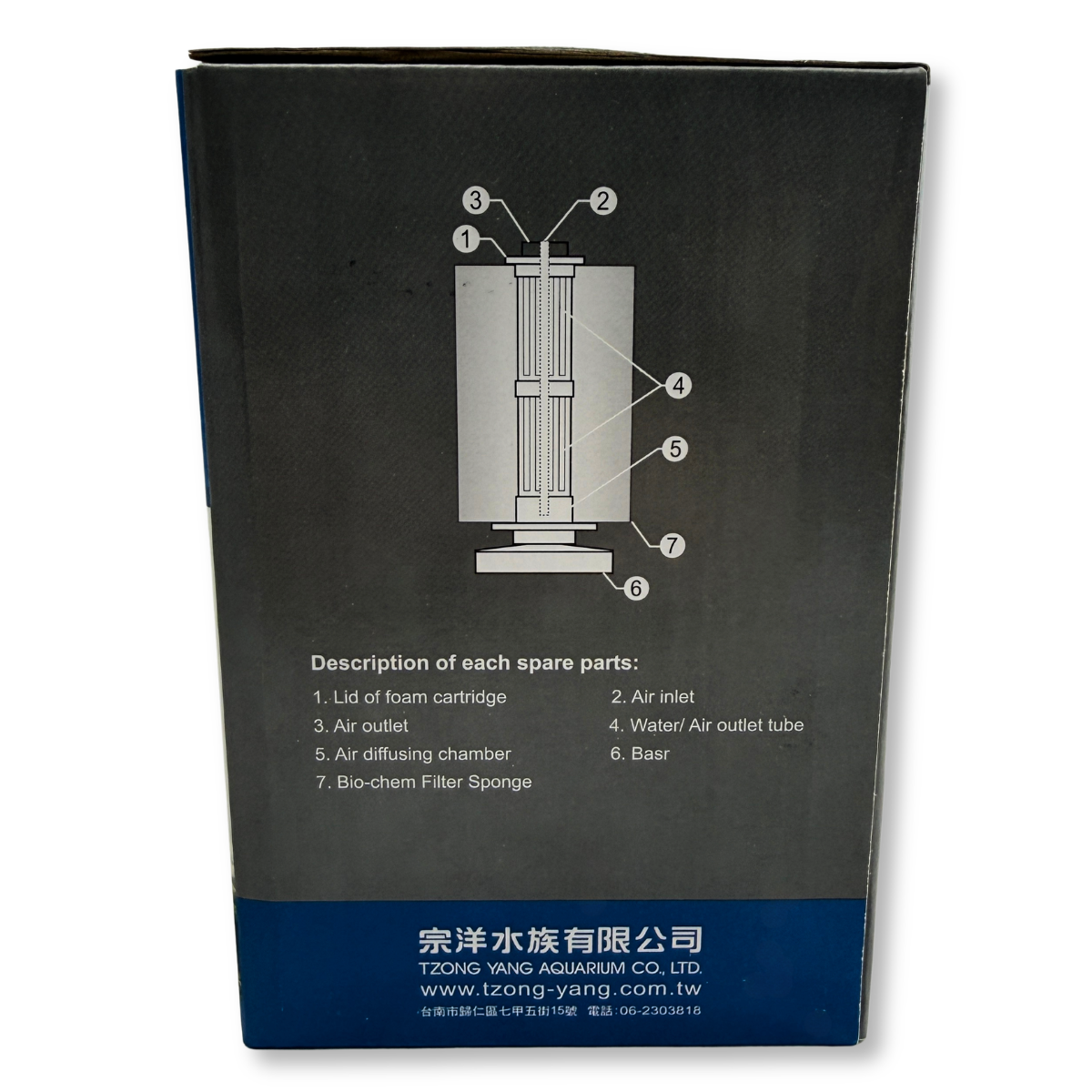 Ista Rectangular Bio-Sponge Aquarium Filter (Small) diagram and description of spare parts 