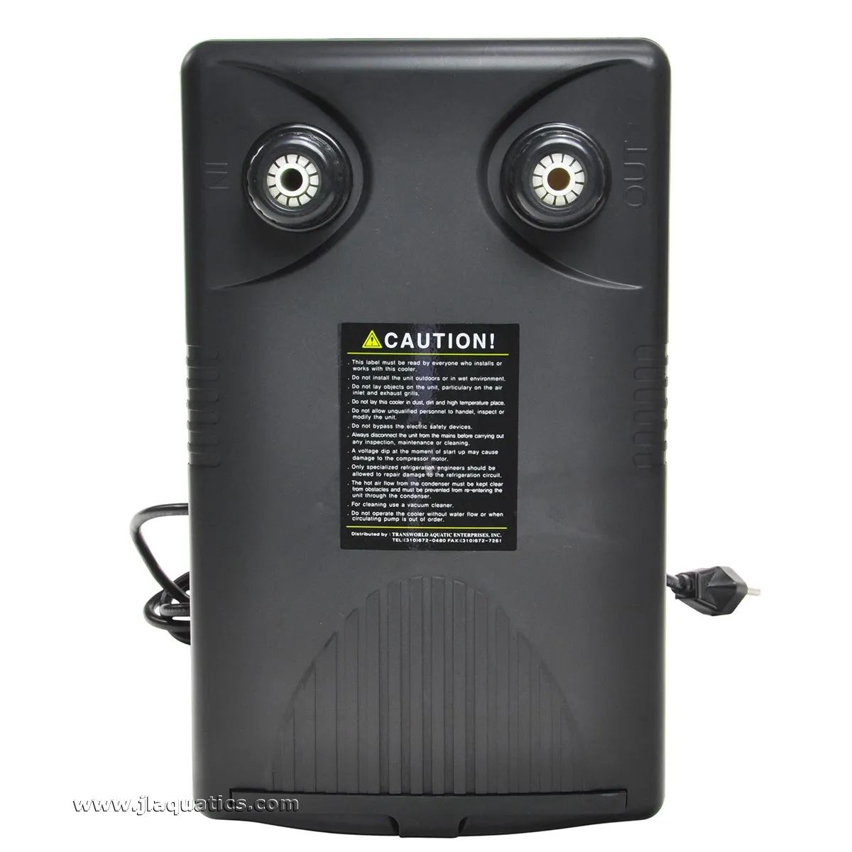 JBJ Arctica 1/15HP Chiller caution label and underside view 