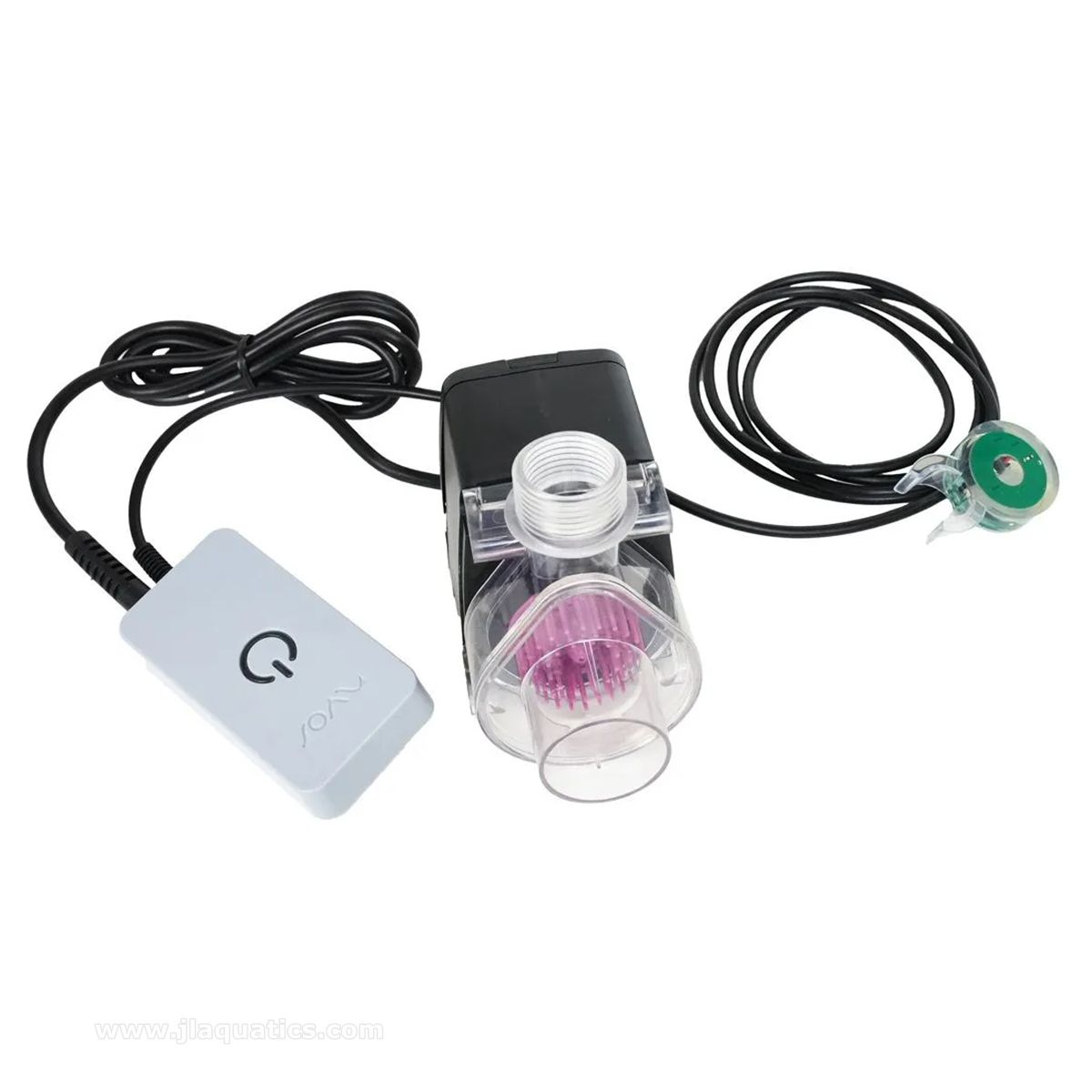 Nyos Quantum 220 EQ Upgrade Kit close-up of parts included, pump, controller, and LED skimmer lighting