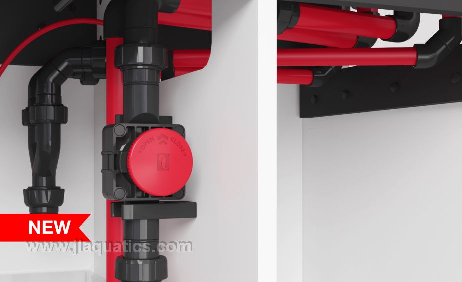 Red Sea Peninsula 500 G2+ Aquarium plumbing and water intake assembly close-up.
