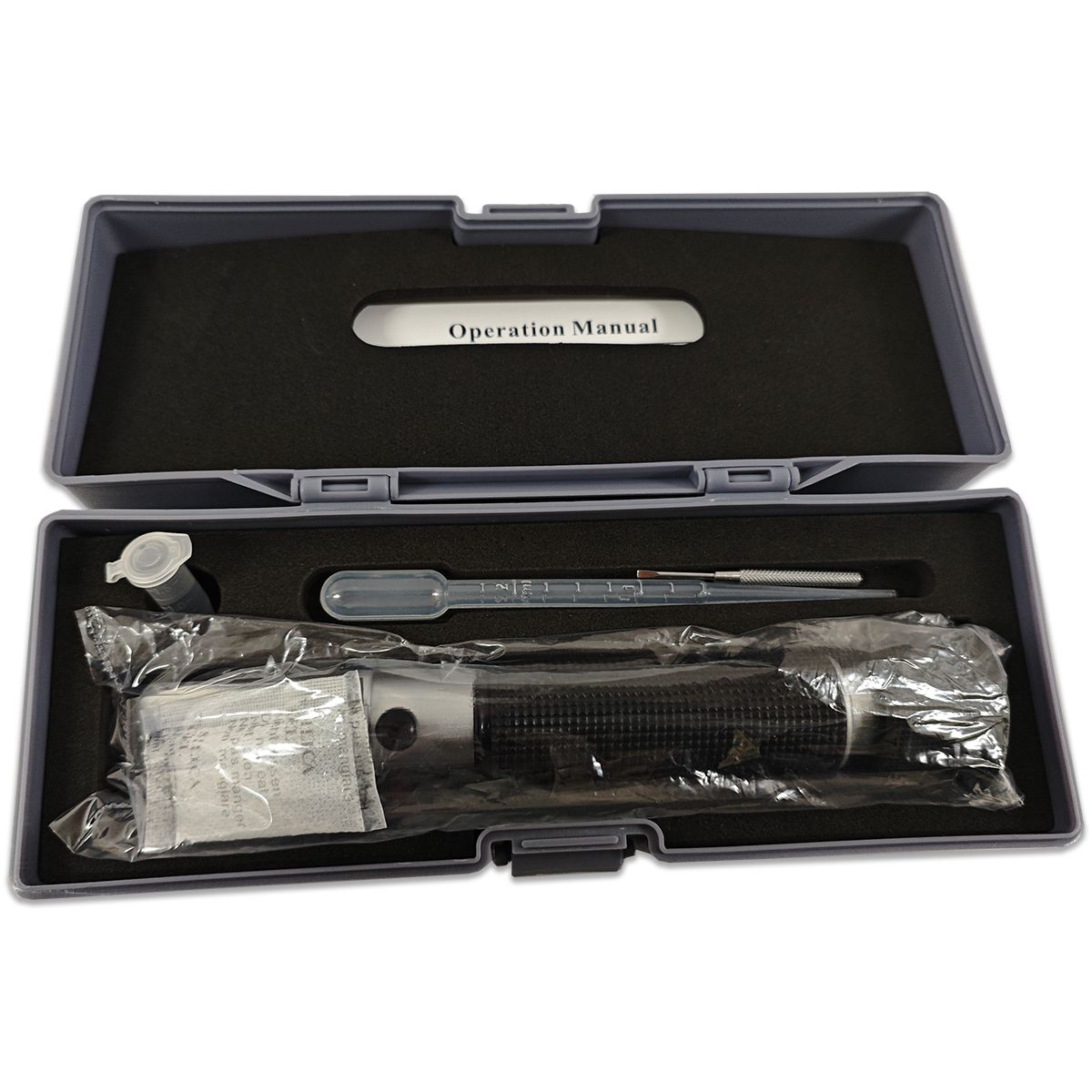 showing all the contents in the box Reef Crest Salinity Refractometer