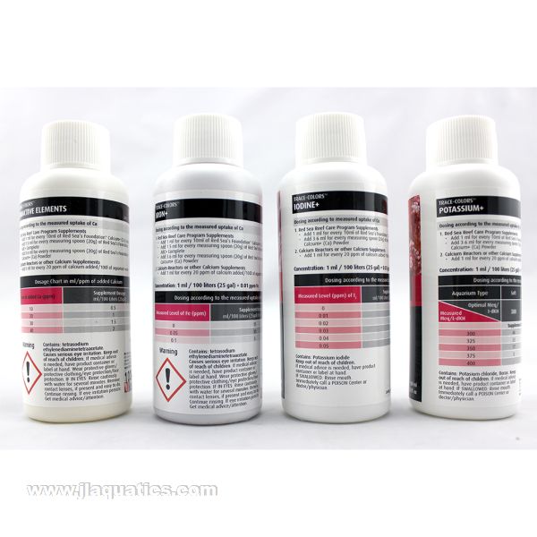 Red Sea Trace Colors A-B-C-D 4 Pack bottle backs.