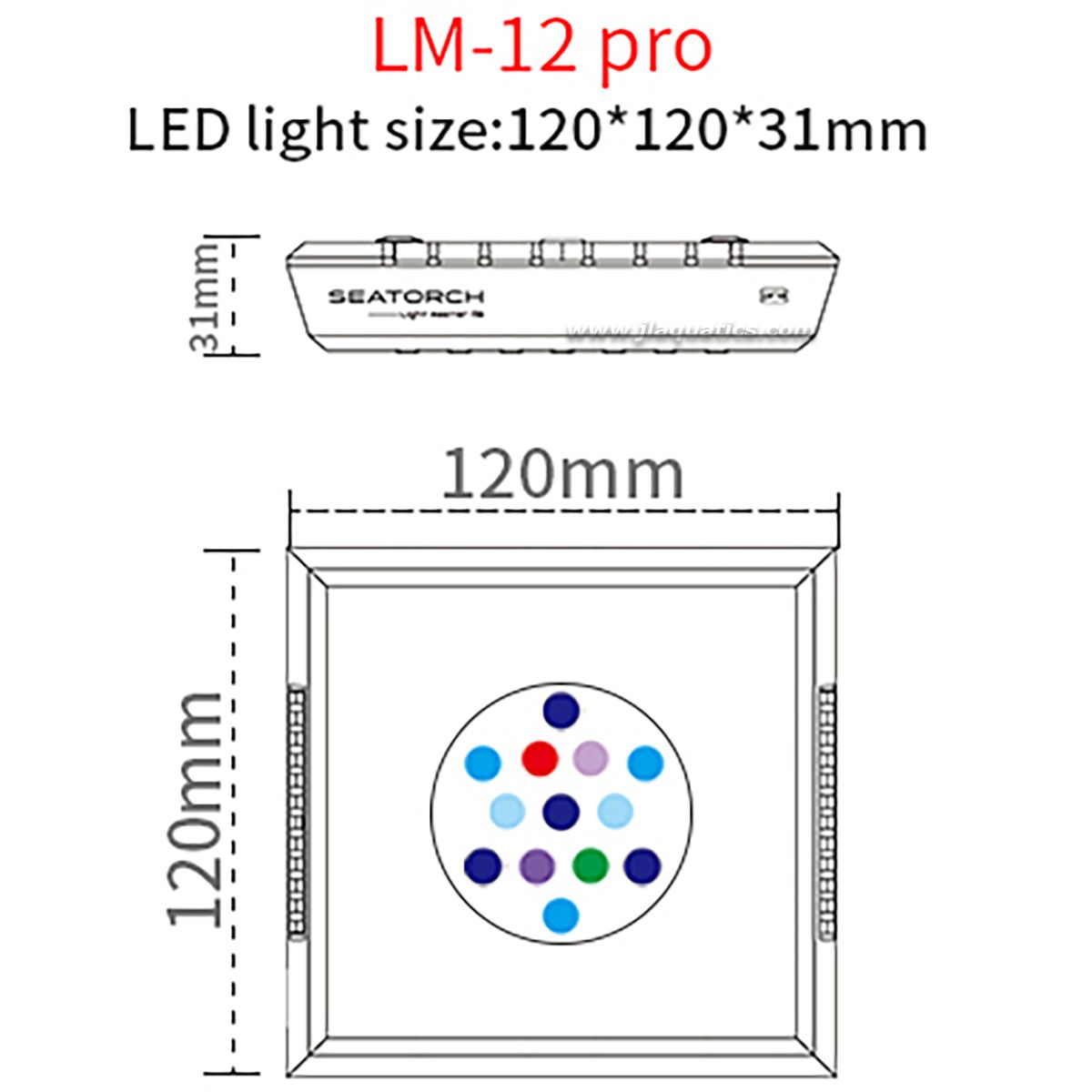 Measurements & LED layout of the Seatorch LM-12 Pro LED Light