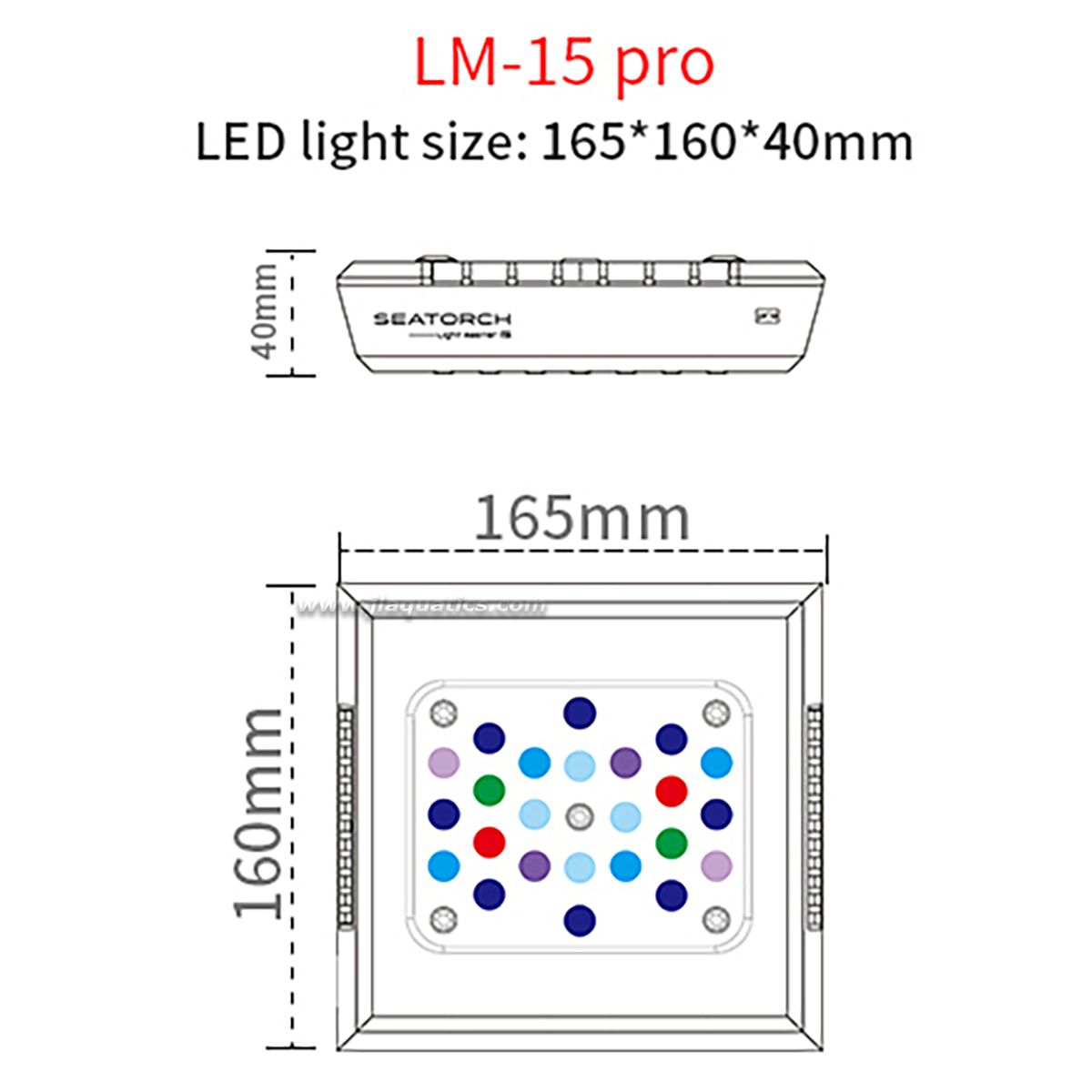 Dimensions of the Seatorch LM-15 Pro LED Light
