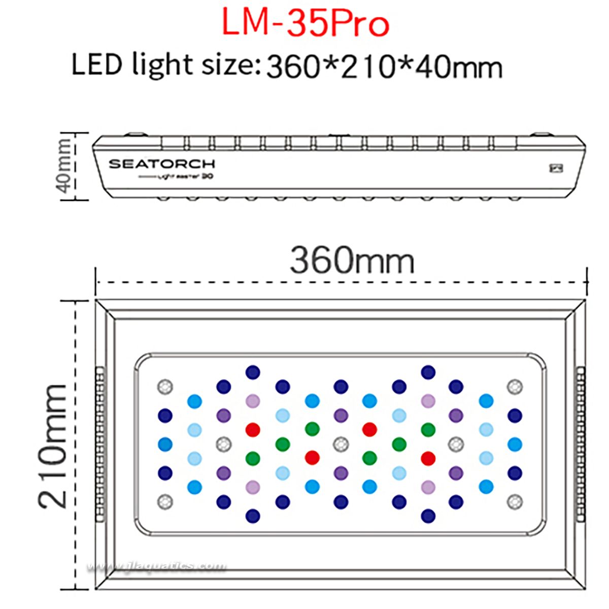 Dimensions of the Seatorch LM-35 Pro LED Light