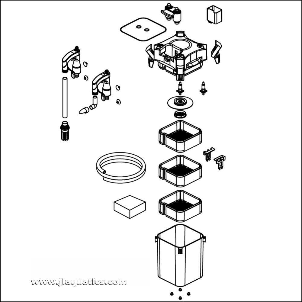 Diagram of the different components of the Sicce Whale 350 Canister Filter