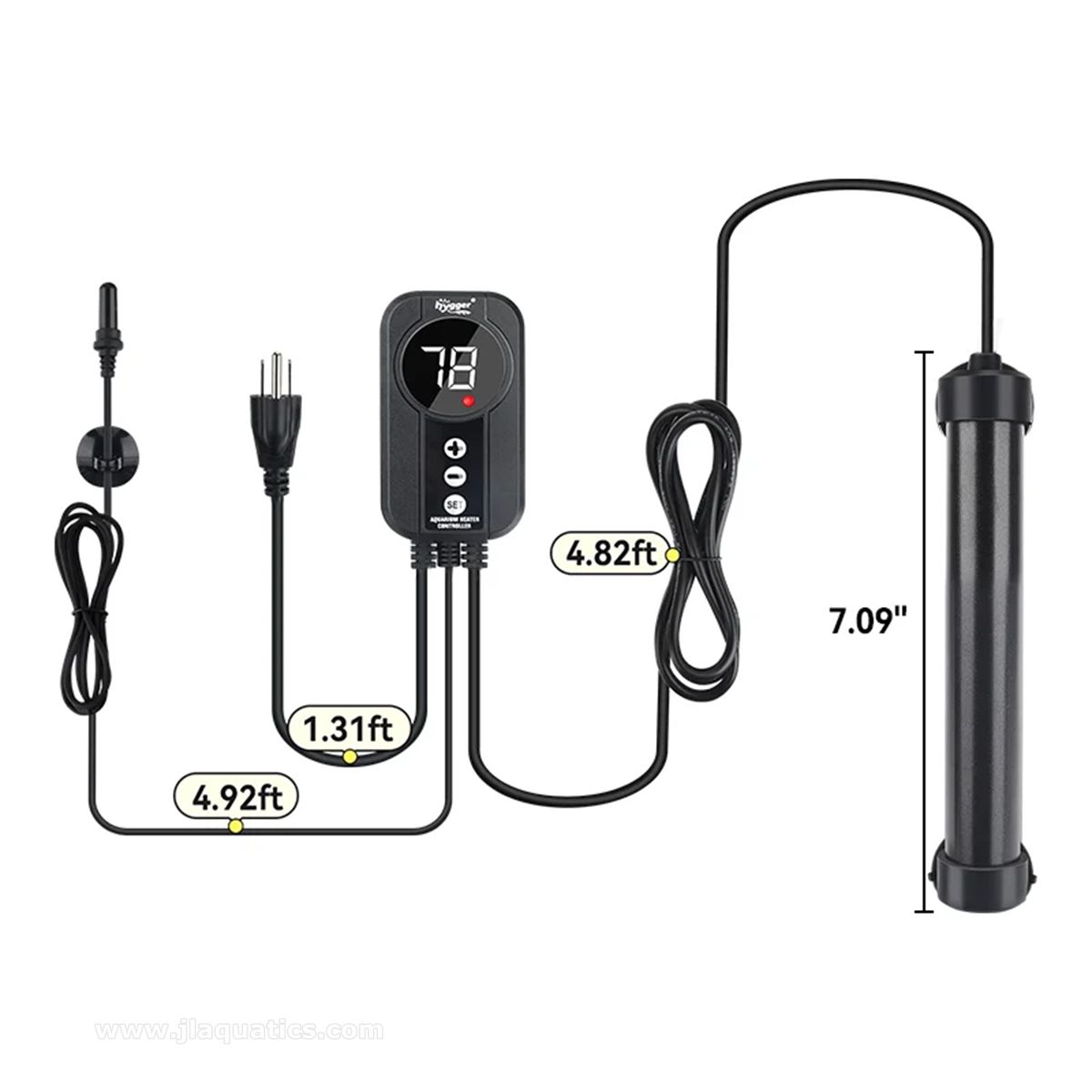 Hygger Titanium Pro Aquarium Heater dimensions
