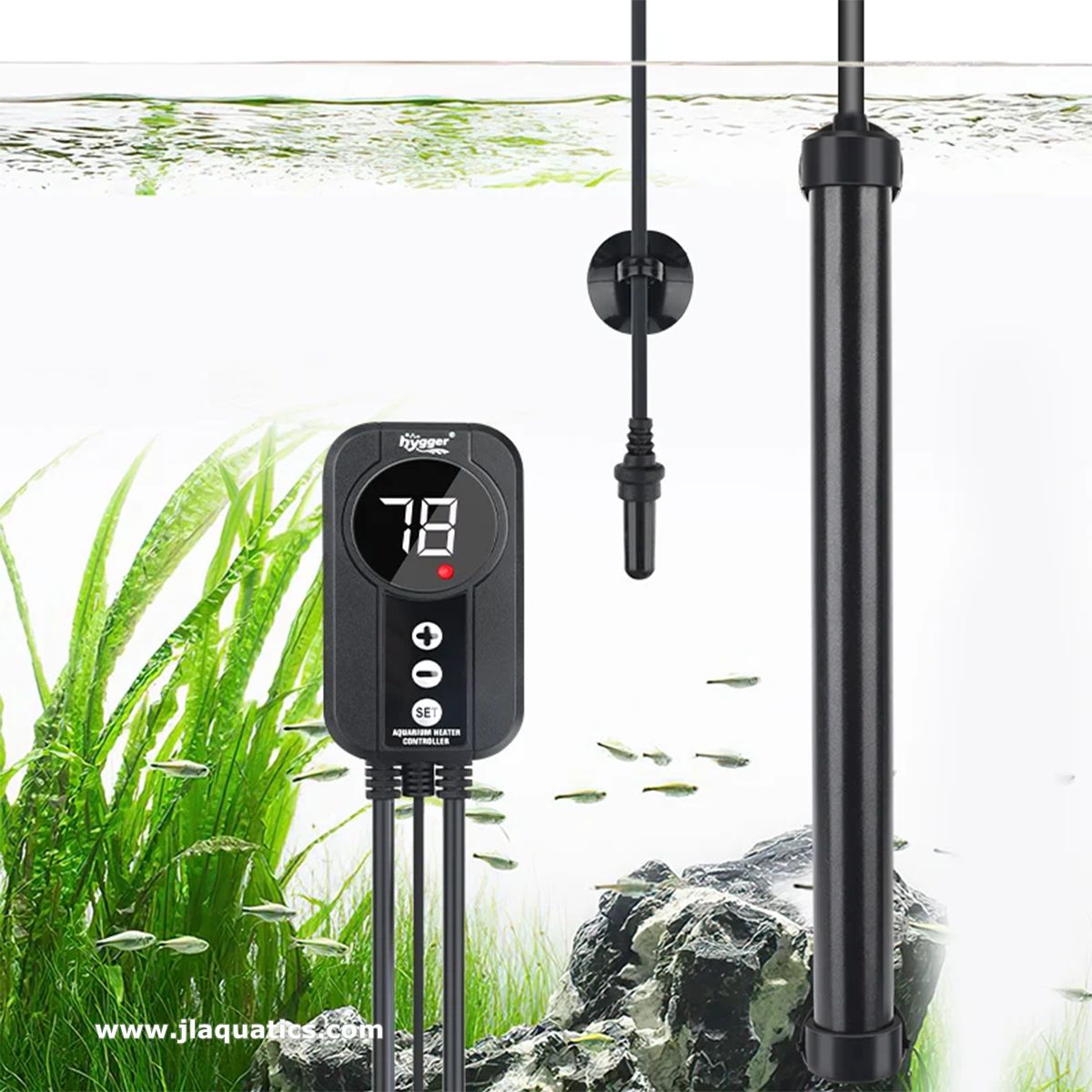 Hygger Titanium Pro Aquarium Heater installed in a tank